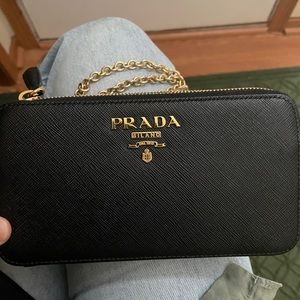 Prada Saffiano Double Zip with chain